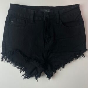 KanCan Black High Rise Distressed Frayed Hem Denim Shorts KC6033BK Womens 27 W7